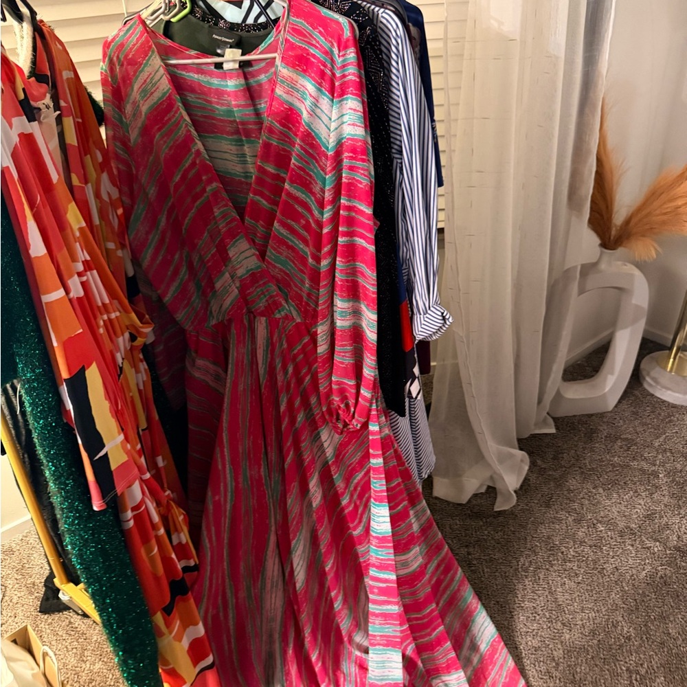 Elegant Pink and Green Striped Maxi Dress